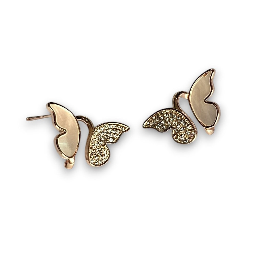 Gold Toned Pink Butterfly Stud Earrings