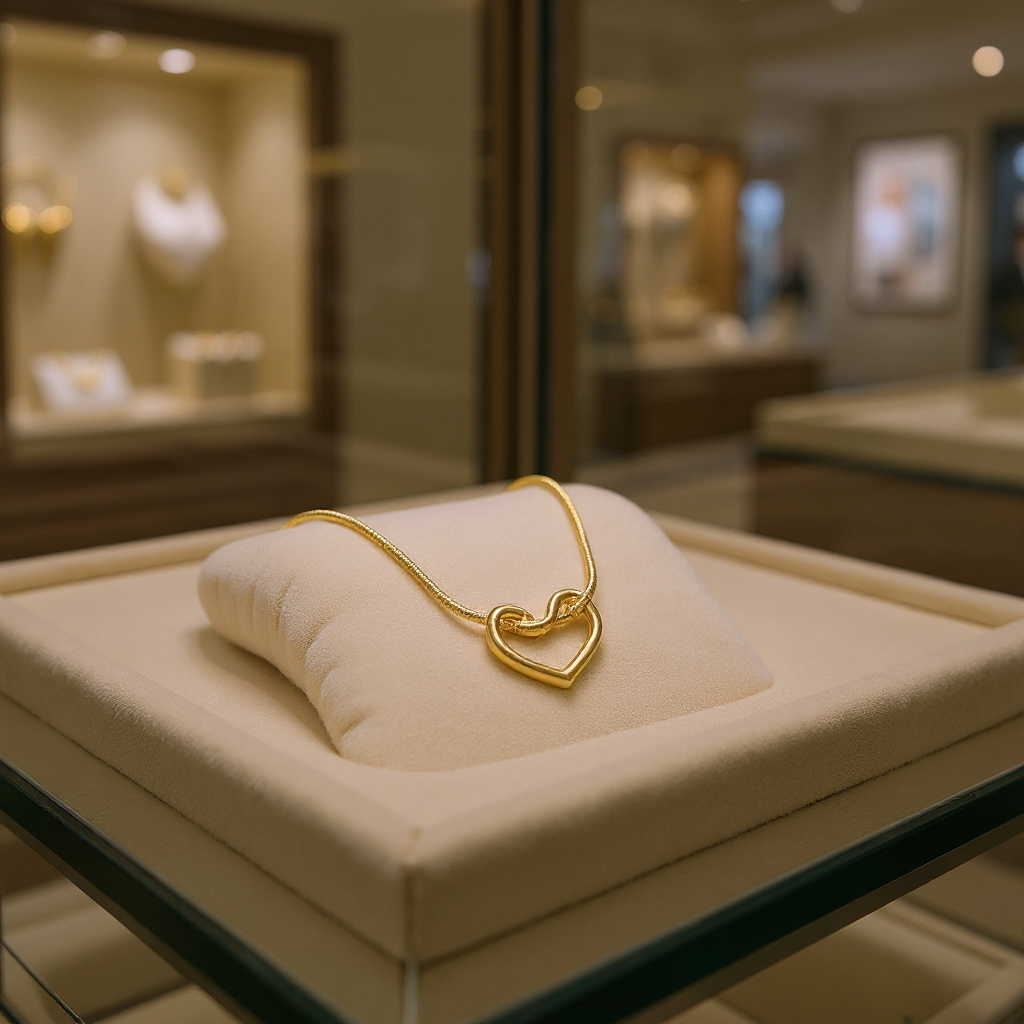 Gold Toned Twisted Heart Hoop Pendant Chain