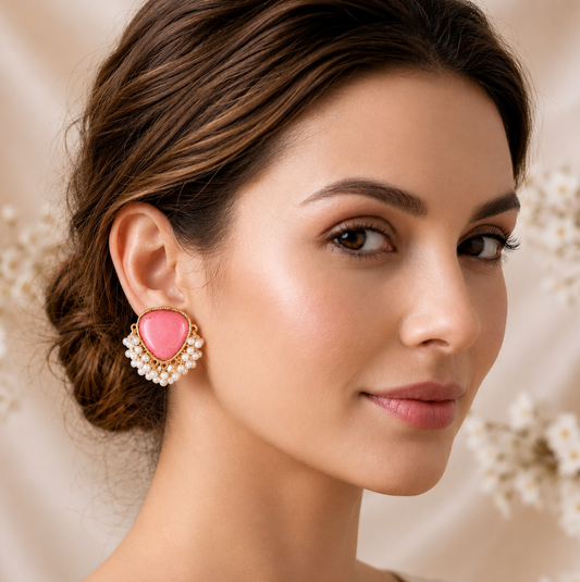 Pastel Rose Charm Pearl Cluster Earrings