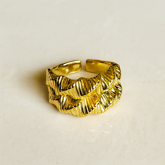 Golden Flow- Set of 4 Textured 18k Gold Plated Statement Rings