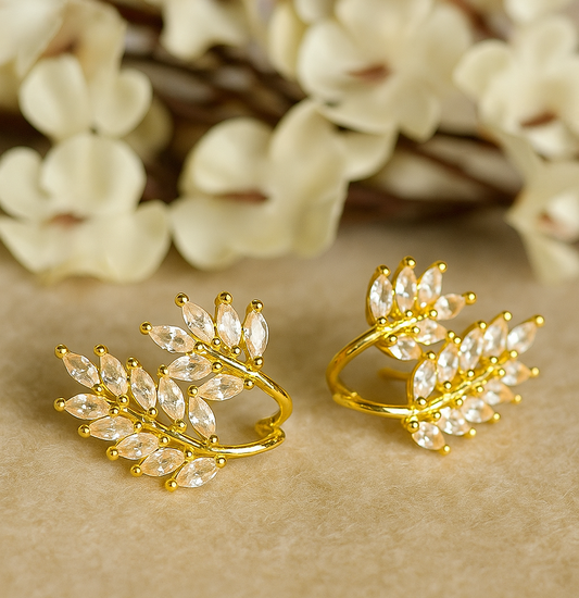 Gold Toned Flower Petal Shape Earrings
