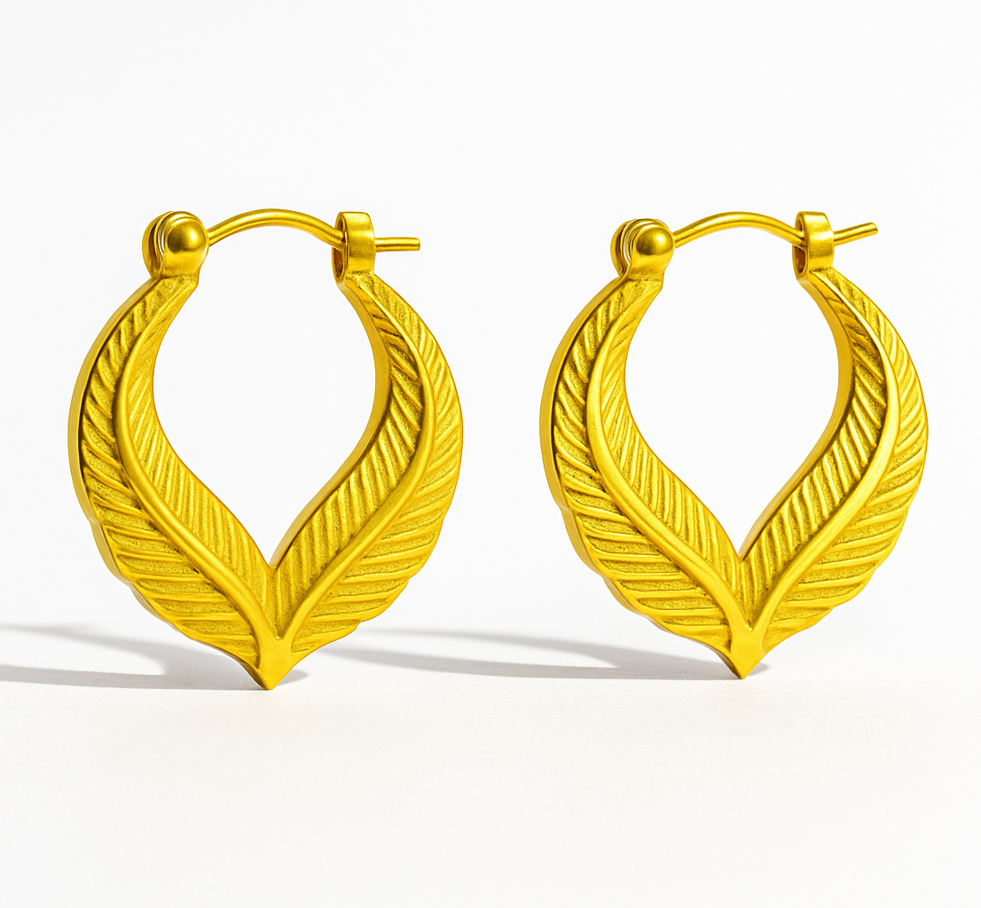 Gold Toned Anti Tarnish Two Golden Leaf Hoops