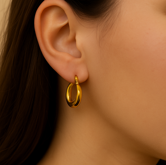 Gold Toned Anti Tarnish Classic Huggie Hoops