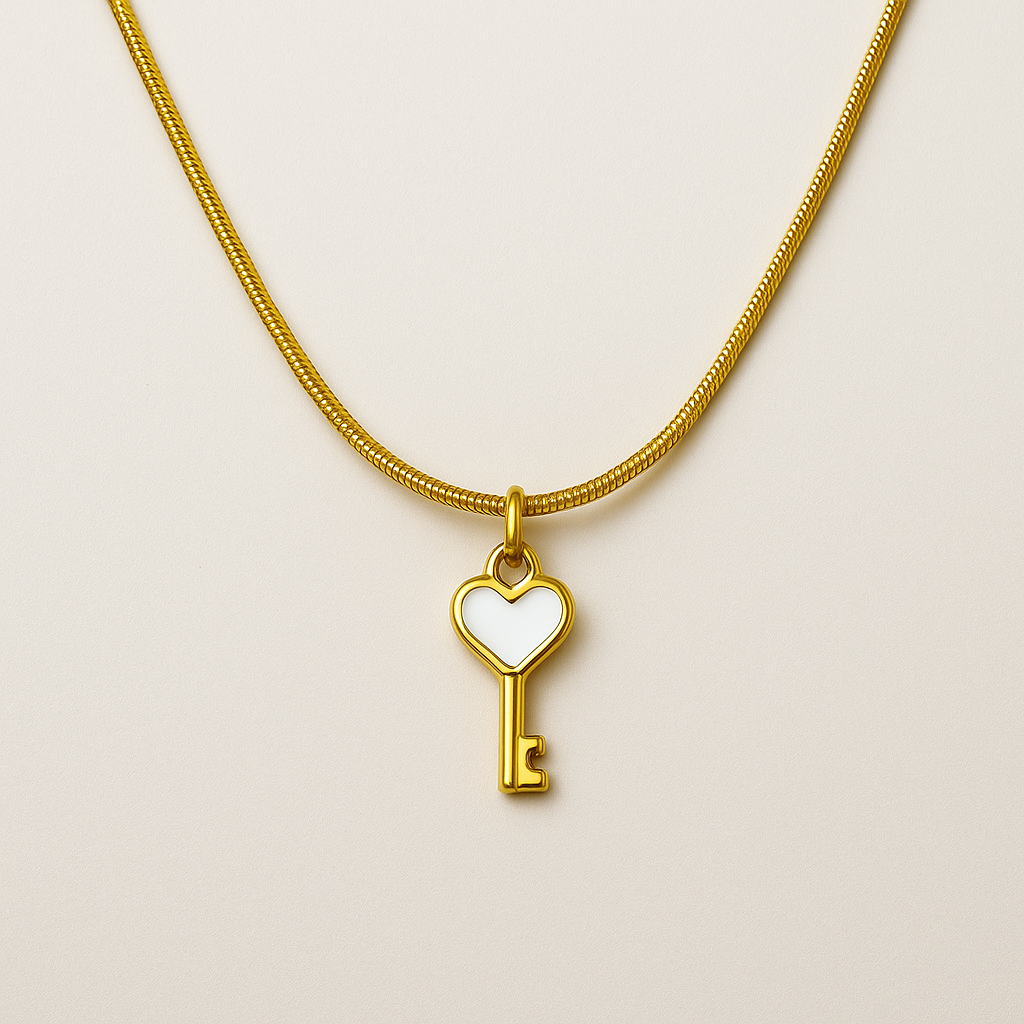 Gold toned Heart Key Pendant Necklace