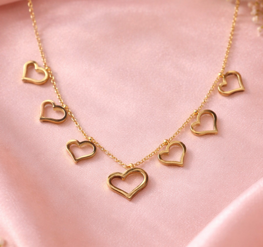 Valentine Gold Toned Heart Charm Necklace