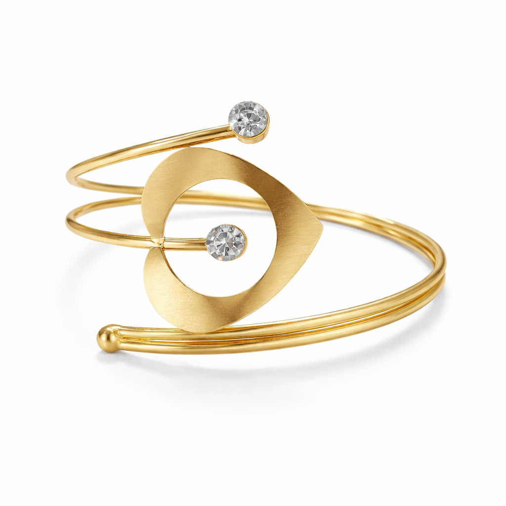 Chic Heart Loop Gold Crystal Arm Cuff