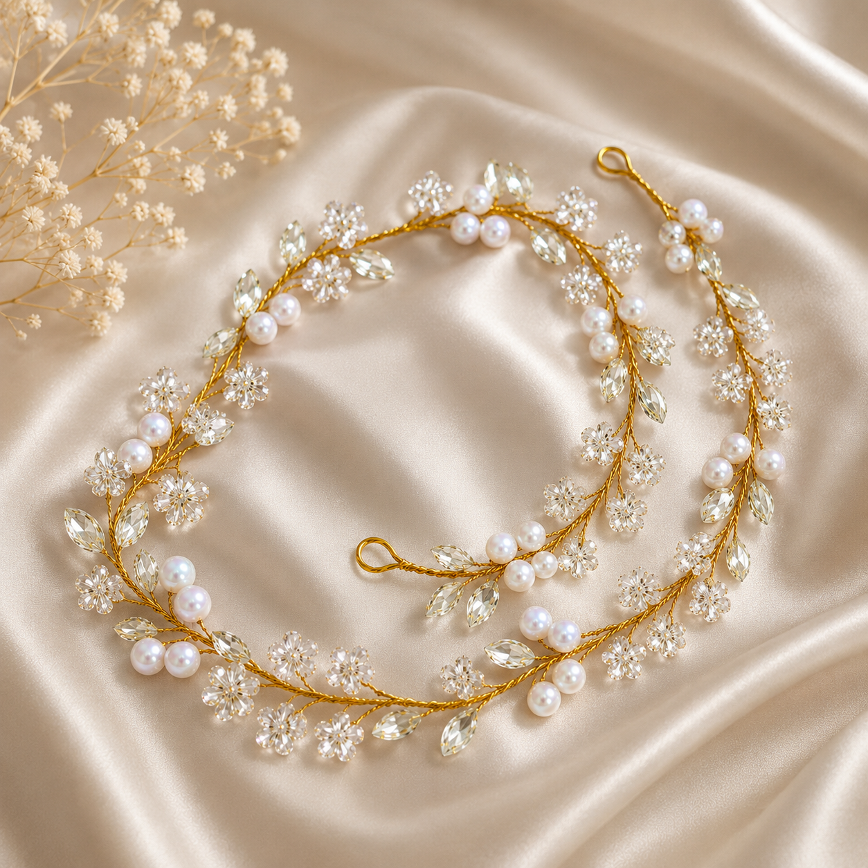 Crystal Pearl Blossom Hair Vine