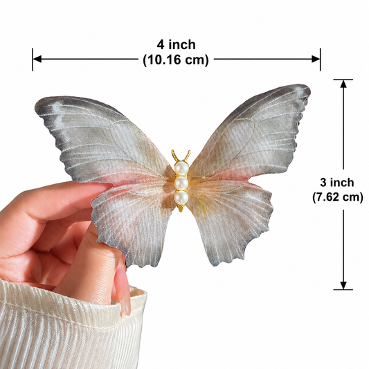 Romantic Fabric And Pearl Butterfly Fabric Hair Clip(Cream And Black)