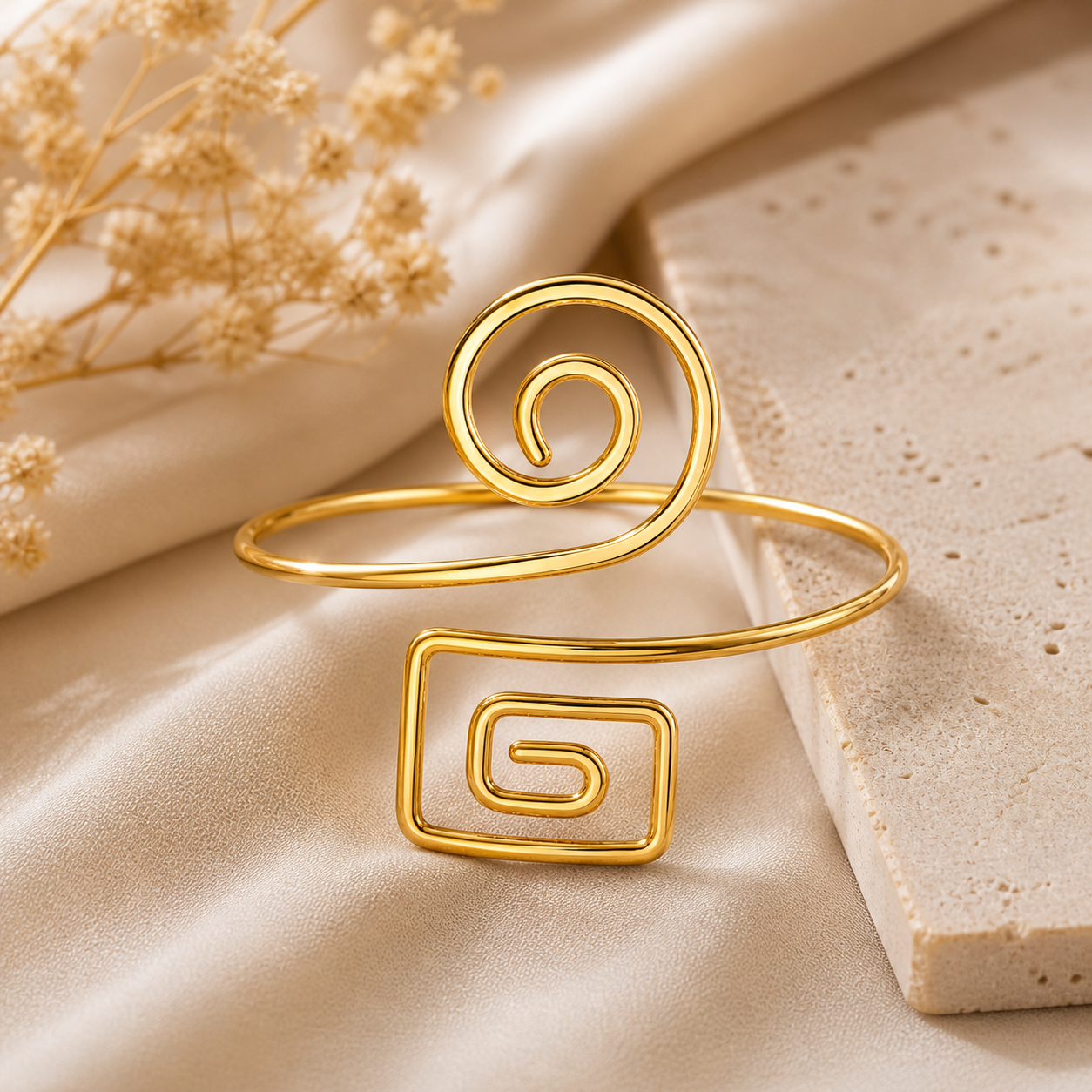 Golden Swirl Open Arm Cuff Bracelet