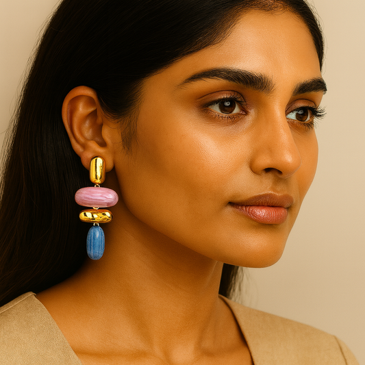 Marbled Resin Blue and Pink Gold toned Earrings