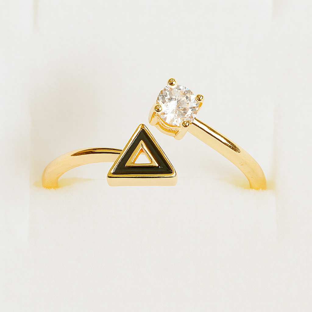 Set of 4 Elegant Geometric Zirconia And Gold Plated Adjustable Rings