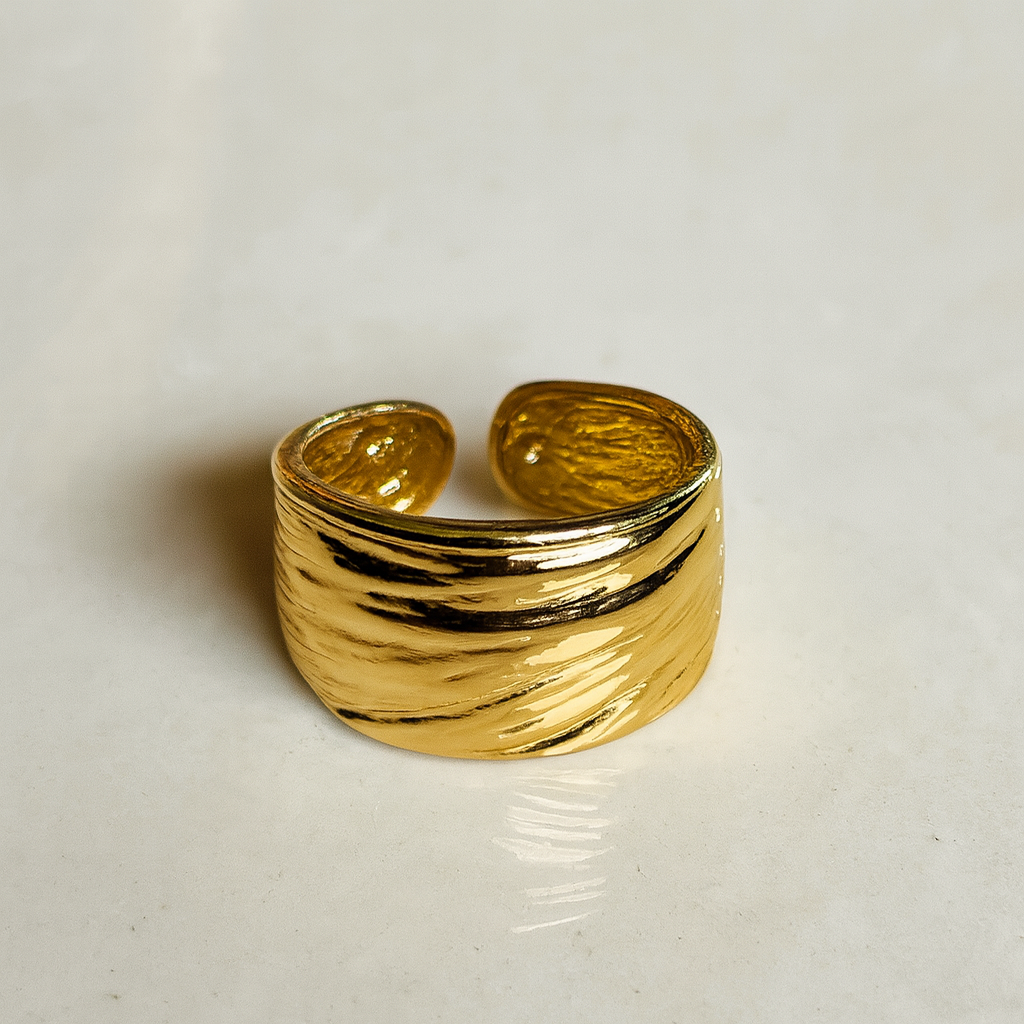 Golden Flow- Set of 4 Textured 18k Gold Plated Statement Rings