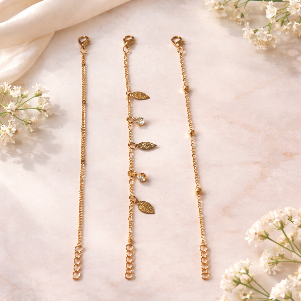 Set of 3 Leaf Motif & Charm Bracelet