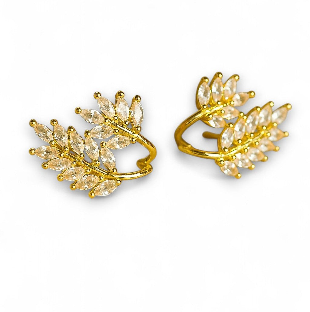 Gold Toned Flower Petal Shape Earrings