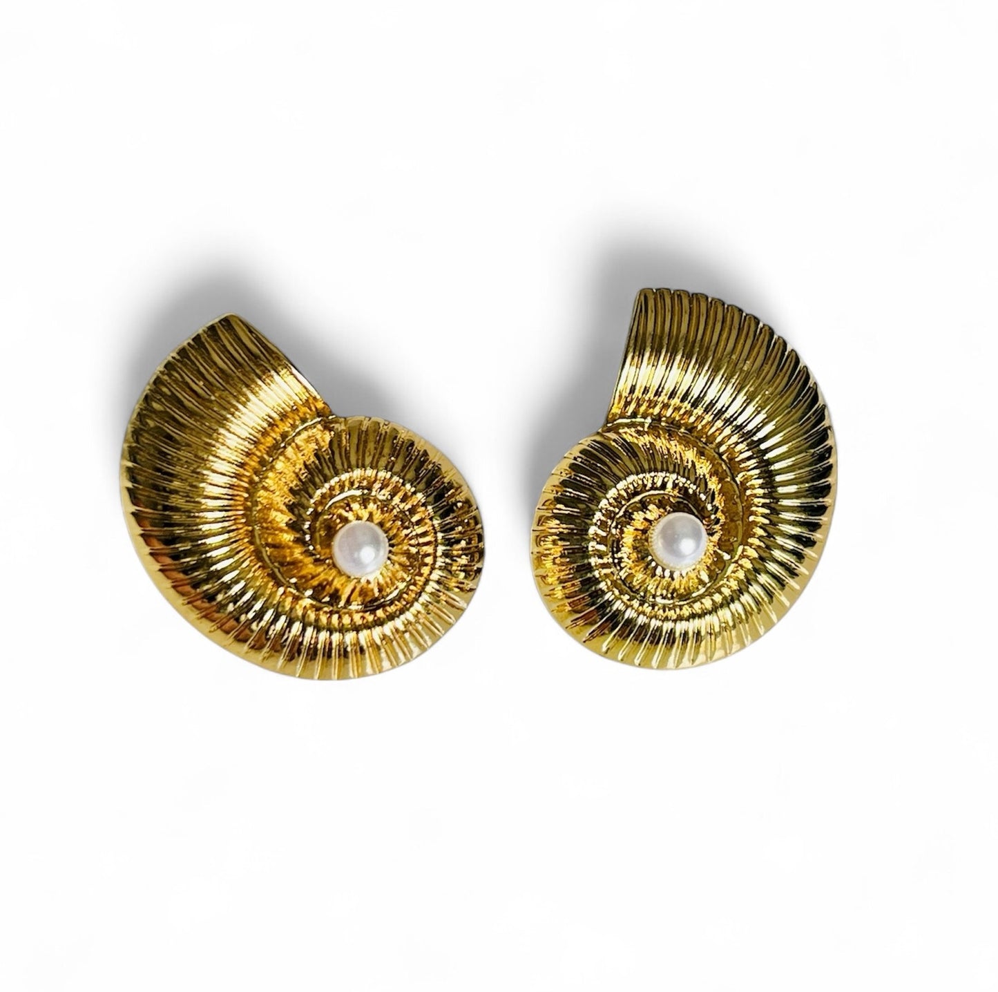 Gold Toned Shell With Pearl Earrings