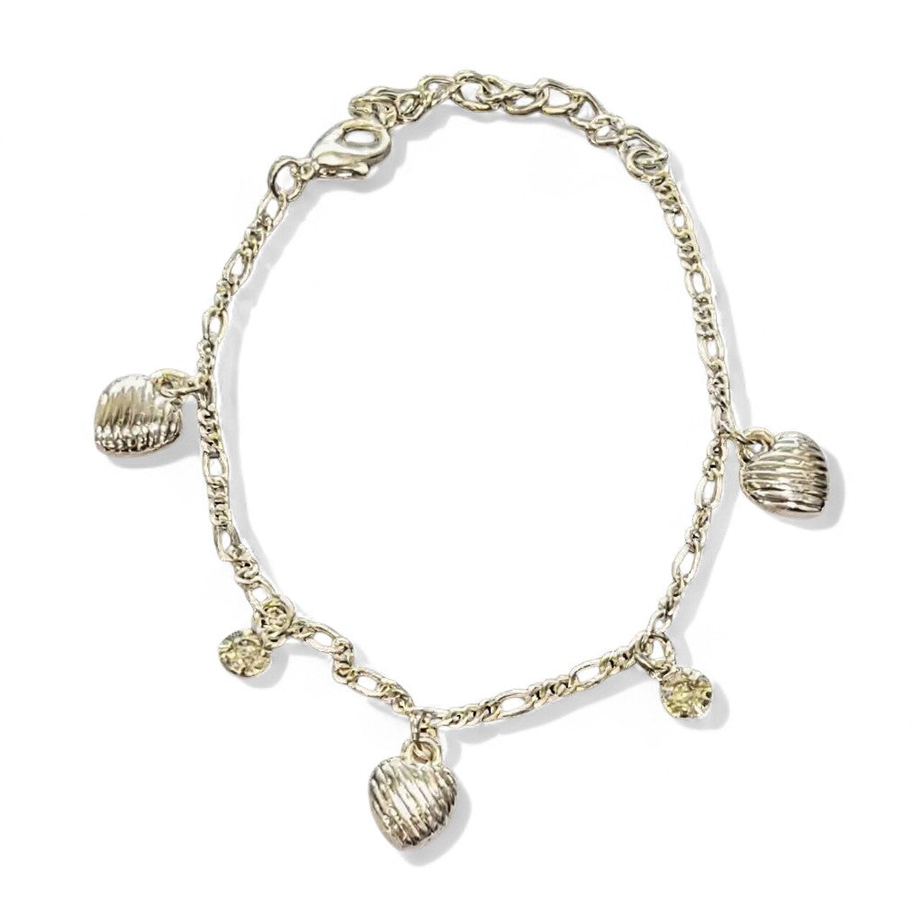 Silver Toned Heart & Diamond Charm Bracelet