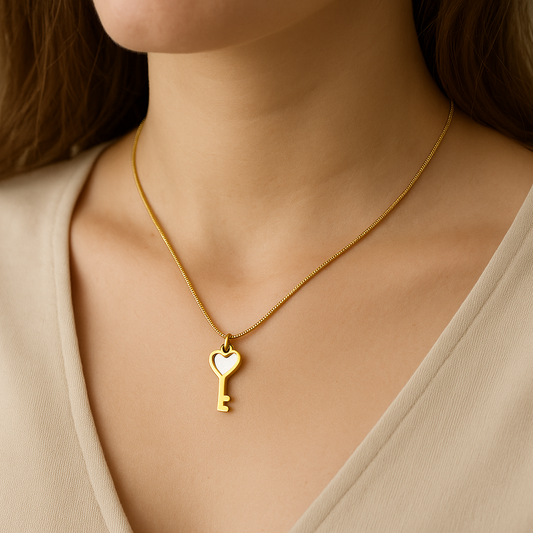 Gold toned Heart Key Pendant Necklace