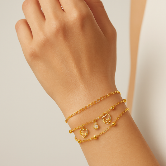 Set of 3 Heart & Love Charm Bracelet
