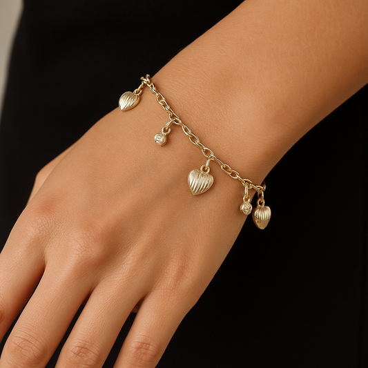 Silver Toned Heart & Diamond Charm Bracelet