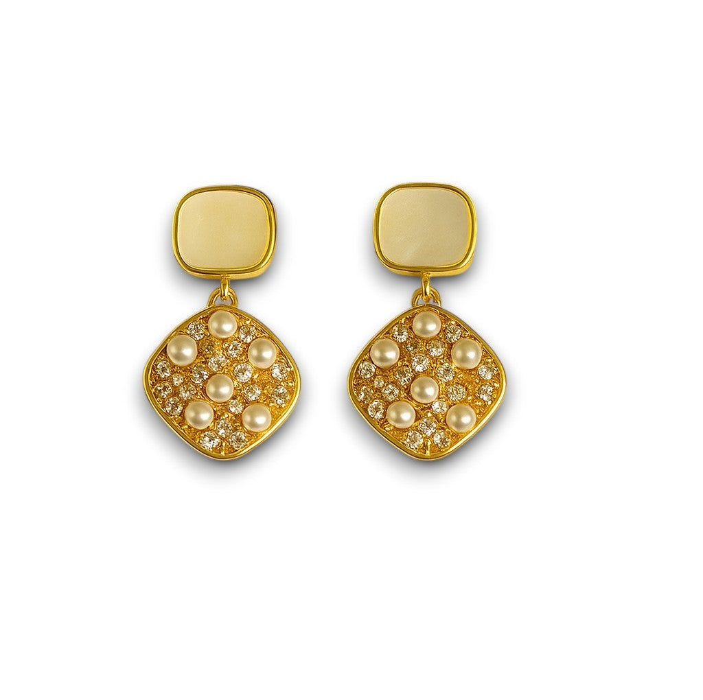 Gold Toned Pearl Drop Dangle Earrings