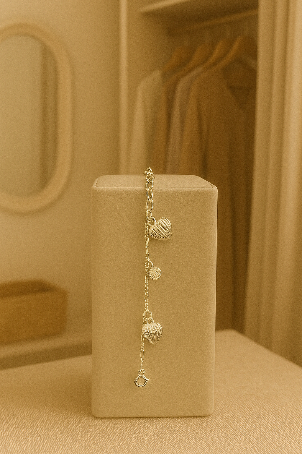 Silver Toned Heart & Diamond Charm Bracelet