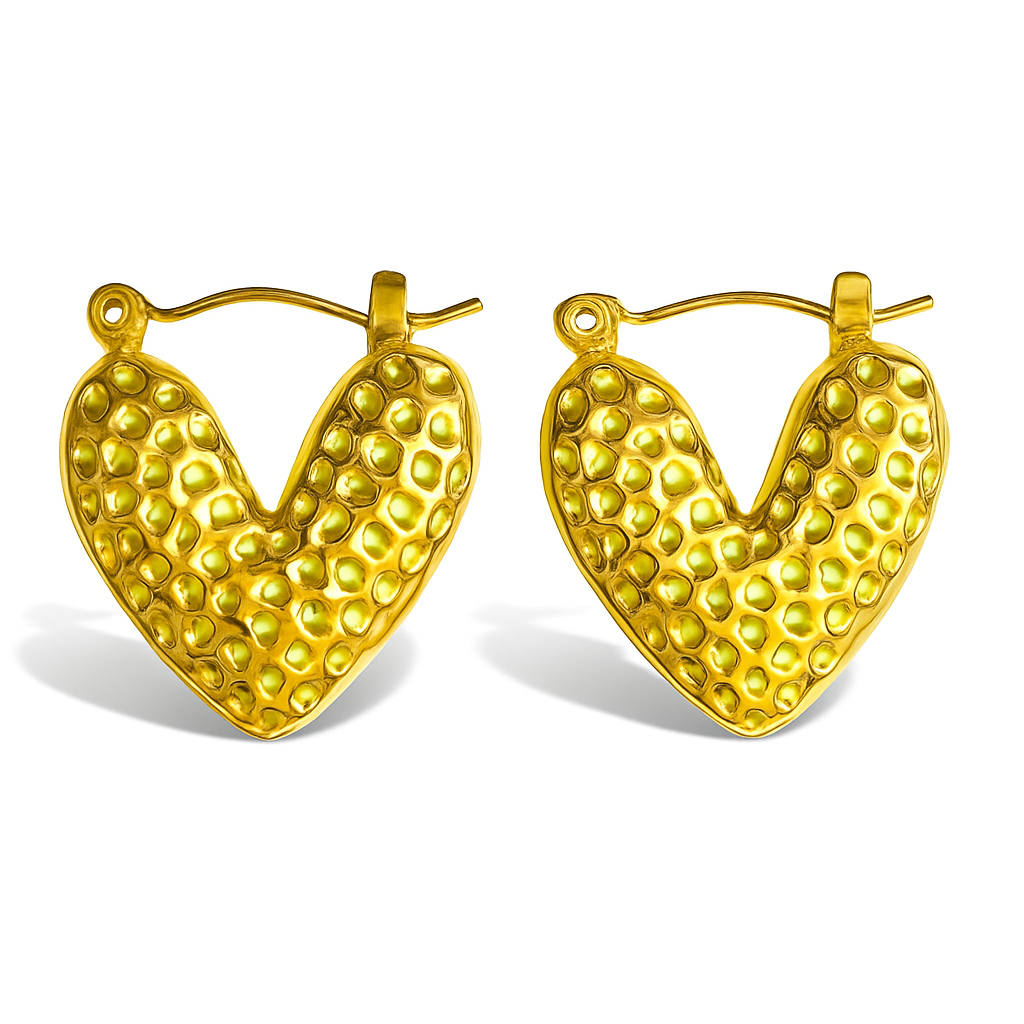 18k Gold Plated Hammered Heart Hoops