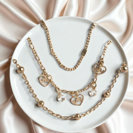 Set of 3 Heart & Love Charm Bracelet