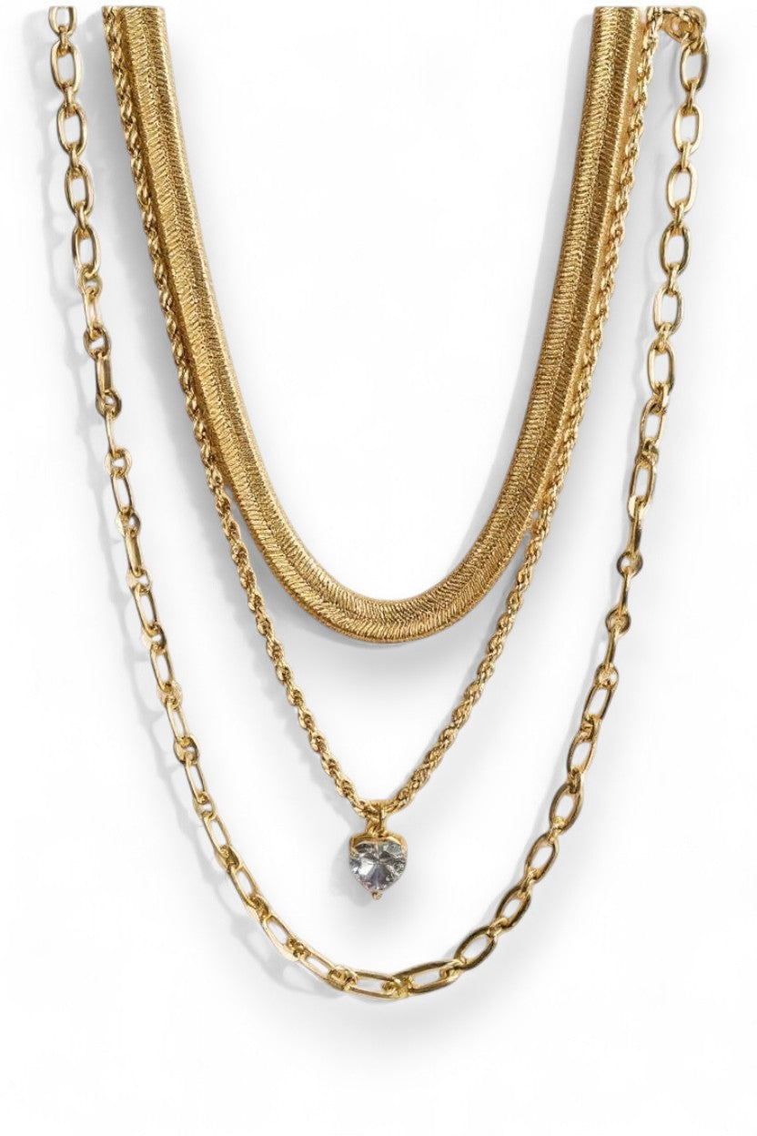 3 Layered Chain Heart Charm Necklace