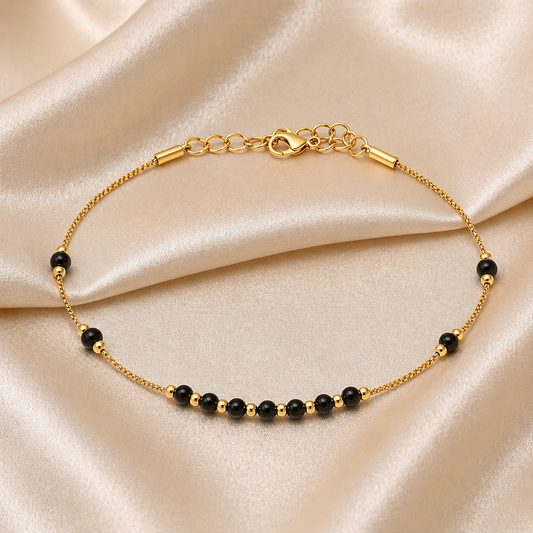 Traditional Gold Mangalsutra Bracelet with Designer Black Beads