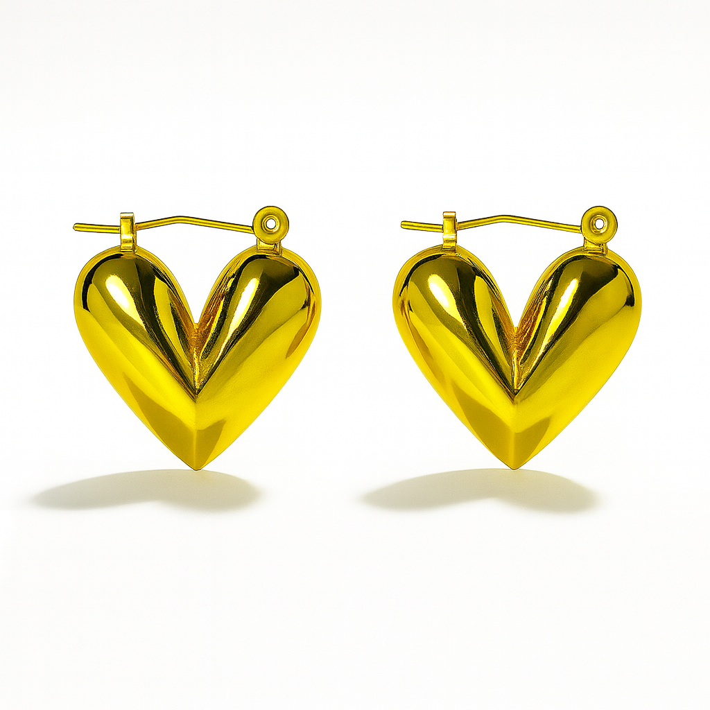 Gold Toned Anti Tarnish Heart Huggie Hoops