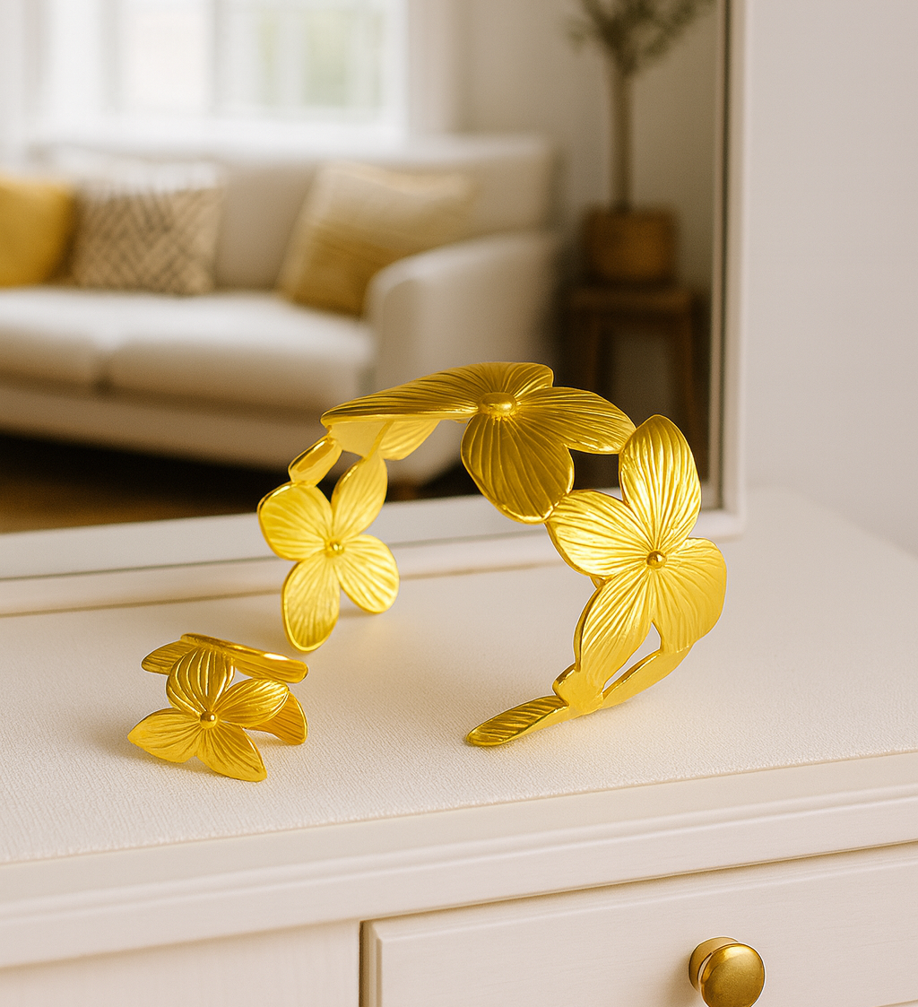 Gold Toned Butterfly Bracelet & Ring Set