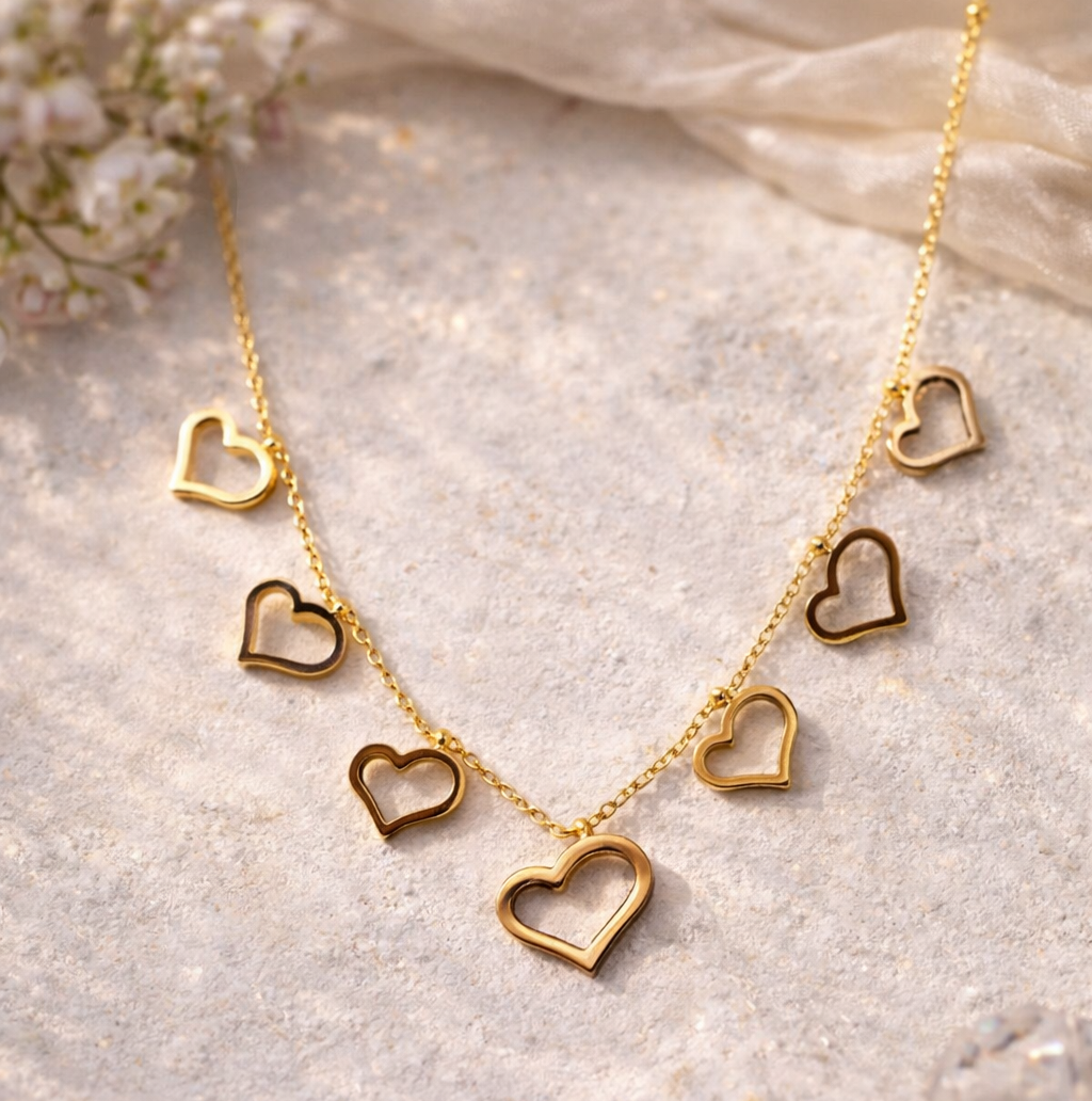 Valentine Gold Toned Heart Charm Necklace