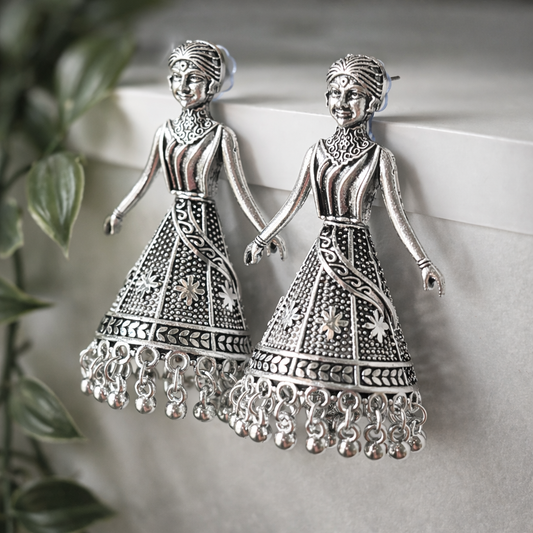 Oxidized Silver Dancing Doll Jhumka
