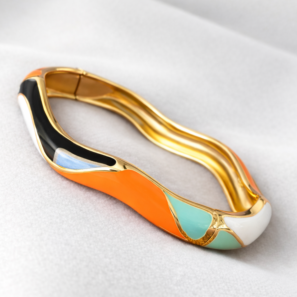 ColorWave Enamel Gold-Tone Designer Bangle