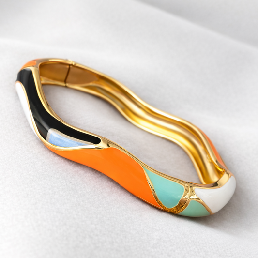 ColorWave Enamel Gold-Tone Designer Bangle