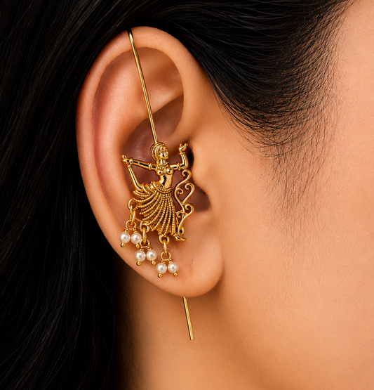 A Set Of Pearl Dancing Doll Needle Ear Cuff Earrings