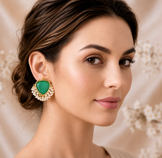 Mint Green Charm Pearl Cluster Earrings