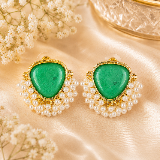 Mint Green Charm Pearl Cluster Earrings