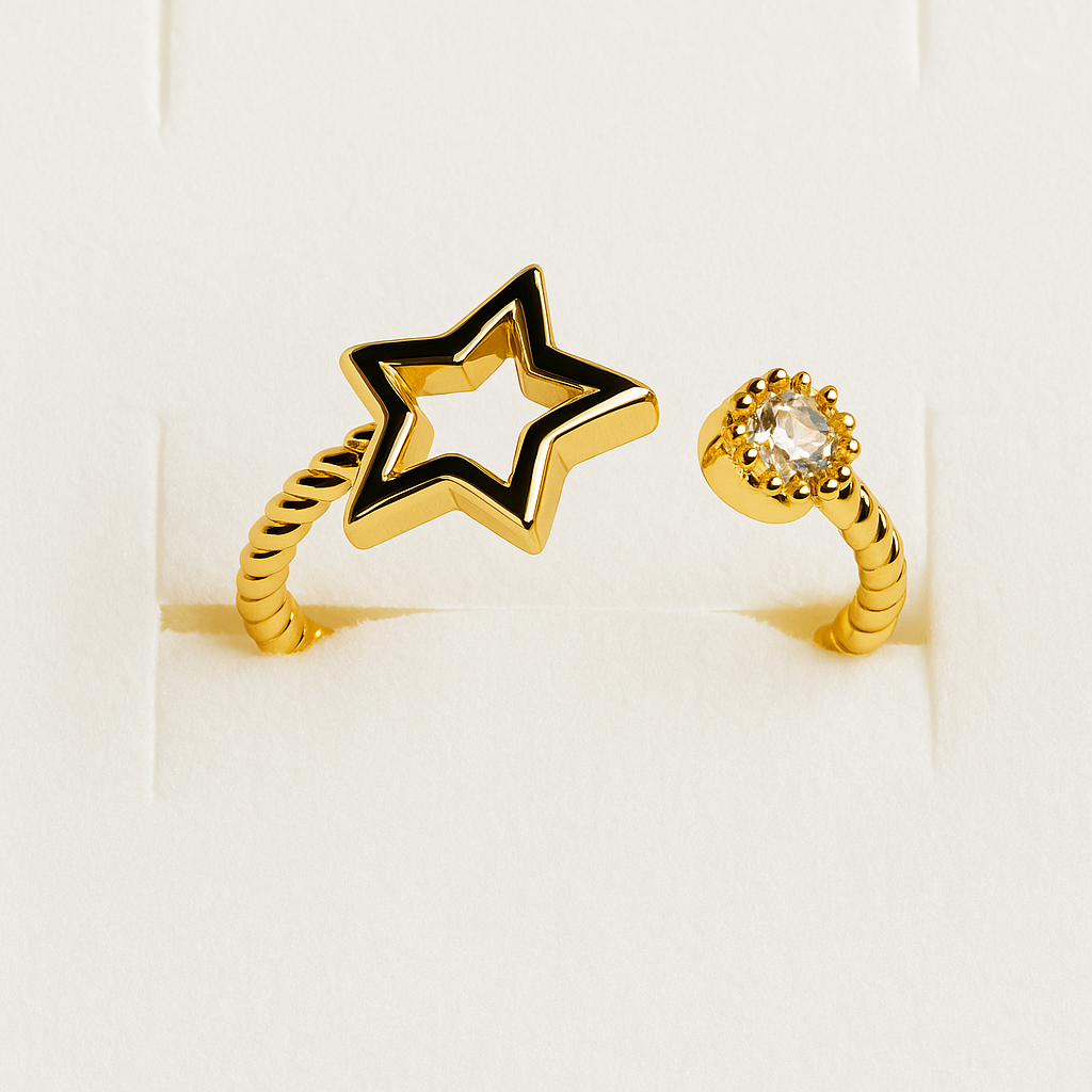 Set of 4 Elegant Geometric Zirconia And Gold Plated Adjustable Rings