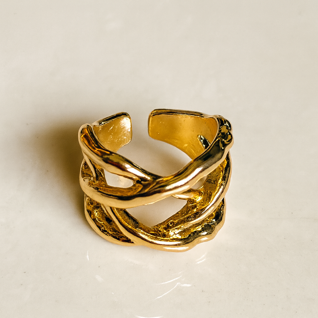 Golden Aura- Set of 4 Bold 18k Gold Plated Statement Rings