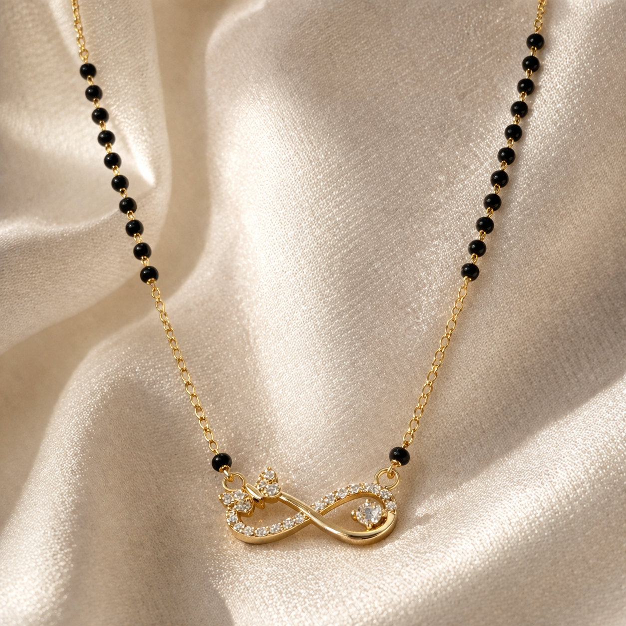 Elegant Infinity Mangalsutra with Butterfly & Diamond Accents
