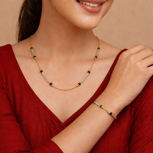 Gold Mangalsutra And Bracelet With Sparkling Stone Tubes