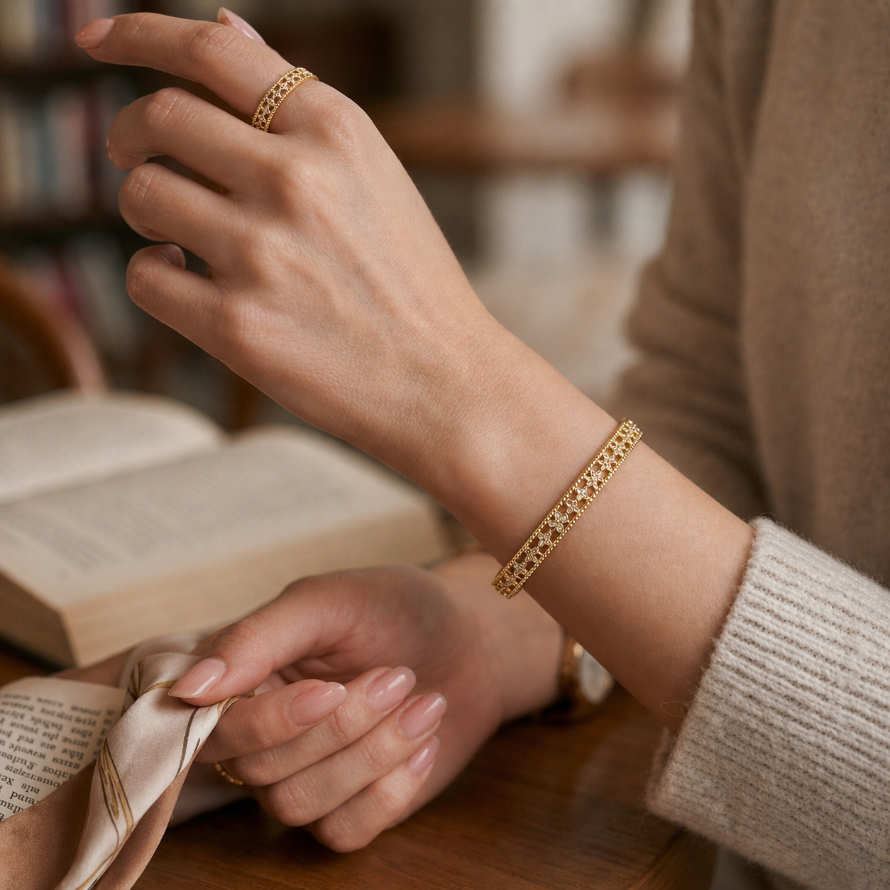 Golden Luxe Spark Openable Bracelet & Ring Set