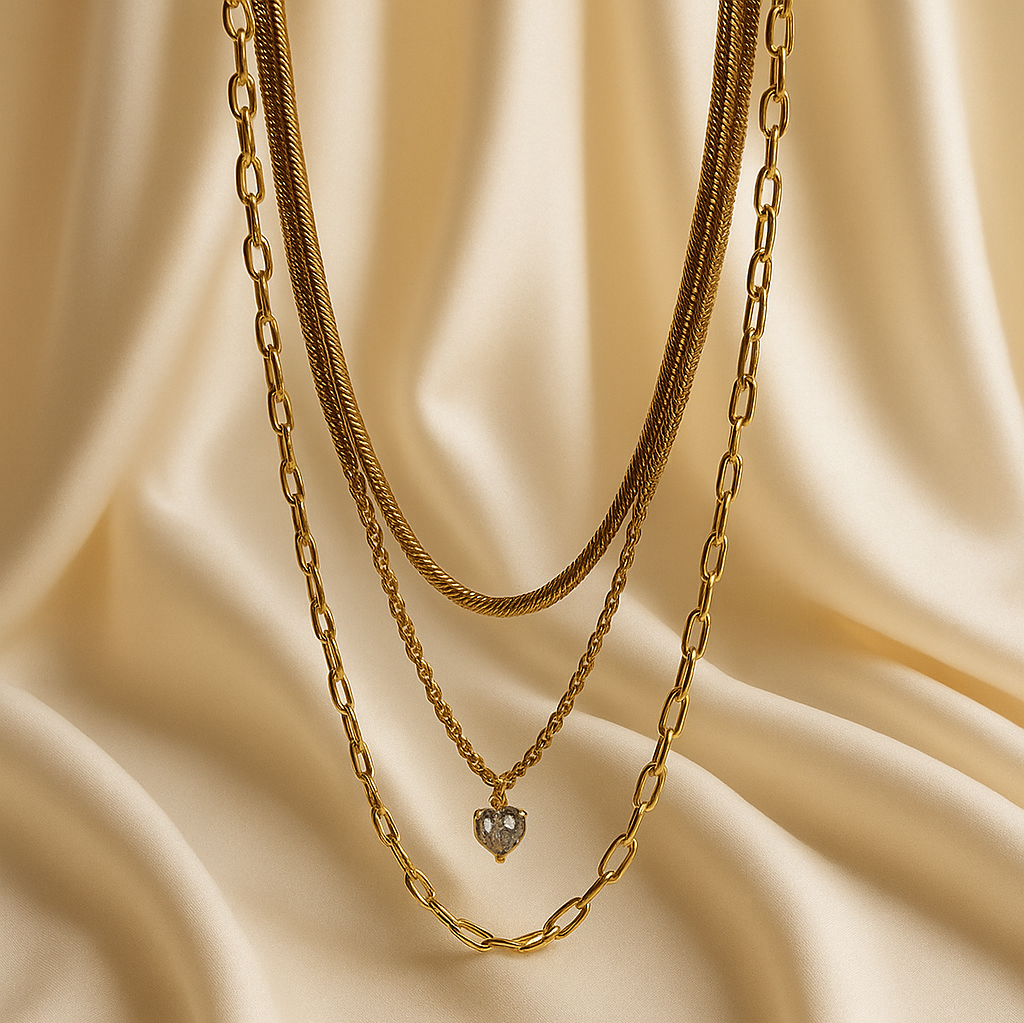 3 Layered Chain Heart Charm Necklace