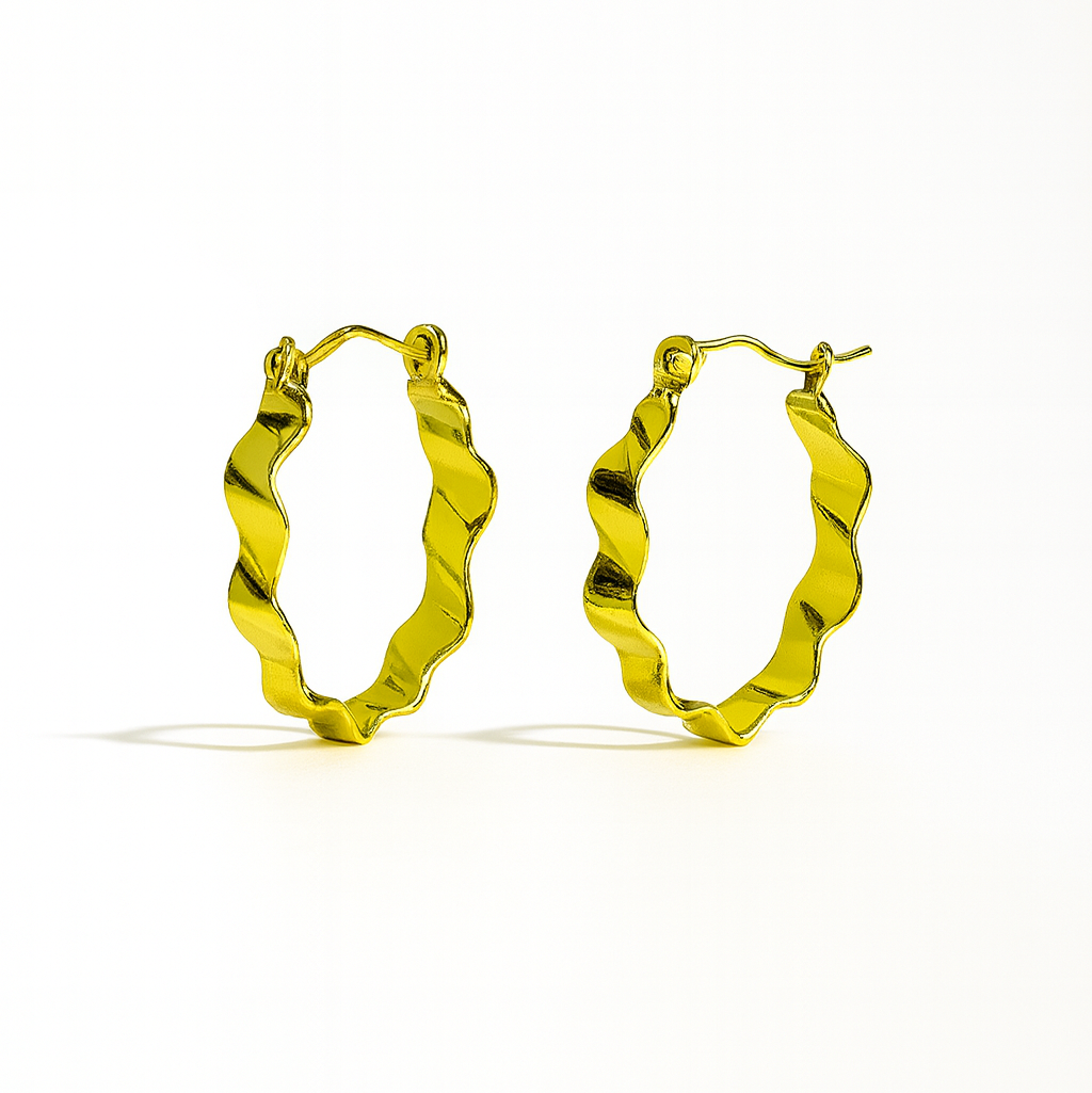 Gold Toned Anti Tarnish Wavy Twisted Hoops