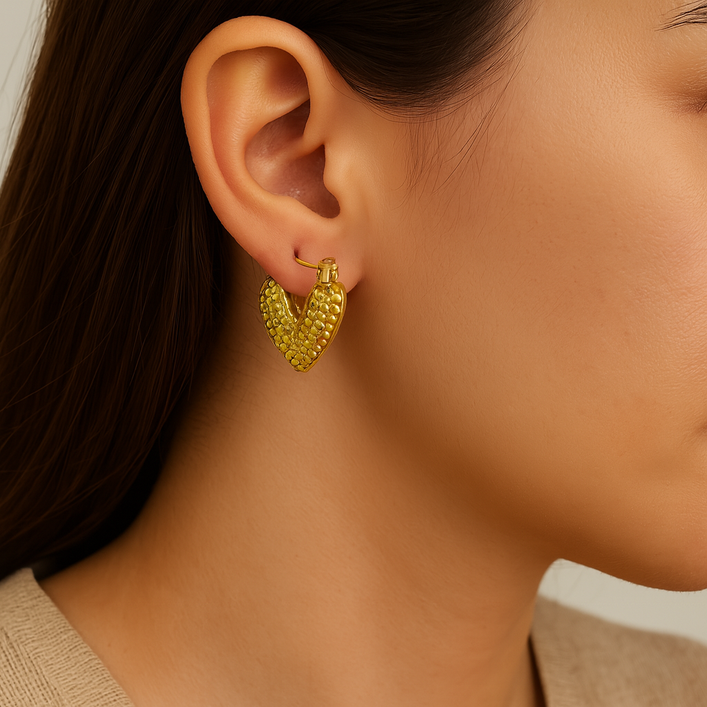 18k Gold Plated Hammered Heart Hoops