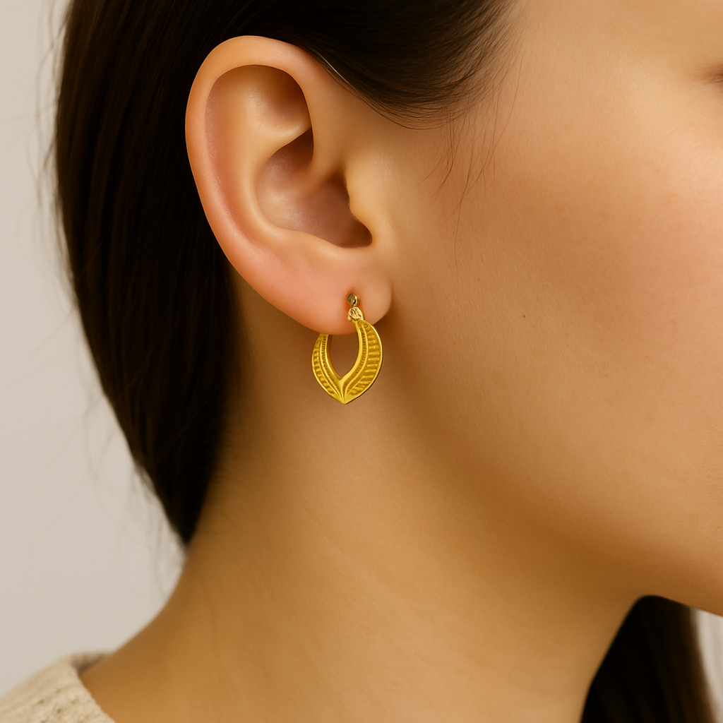 Gold Toned Anti Tarnish Two Golden Leaf Hoops