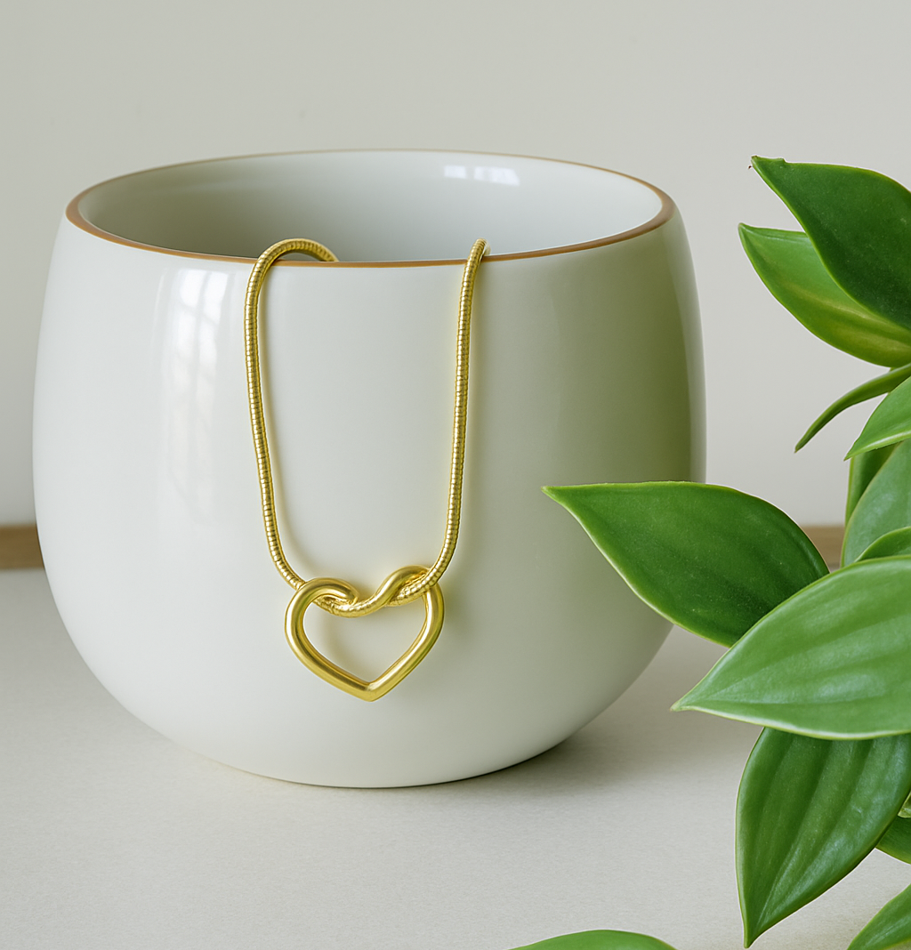 Gold Toned Twisted Heart Hoop Pendant Chain