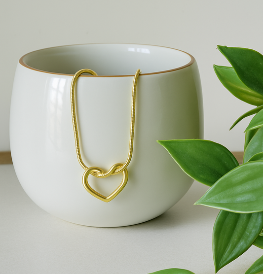 Gold Toned Twisted Heart Hoop Pendant Chain