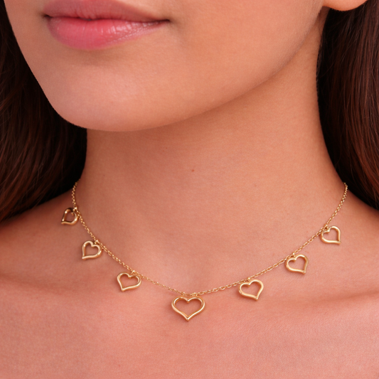 Valentine Gold Toned Heart Charm Necklace